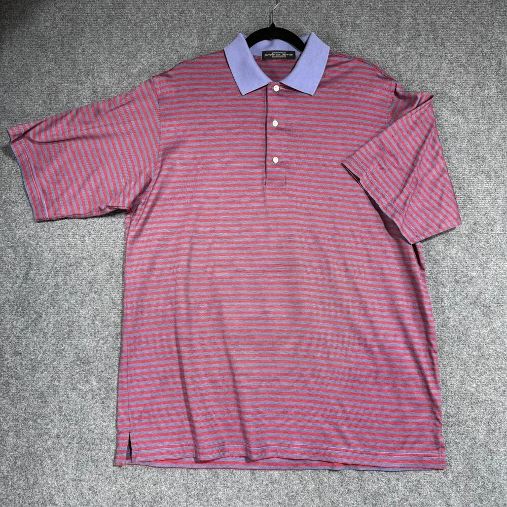 Carnoustie Men's Large Golf Polo Performance Short Sleeve Red Purple Stripe